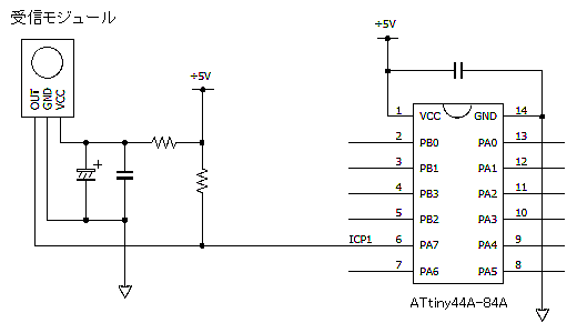 赤外線リモコン受信回路例