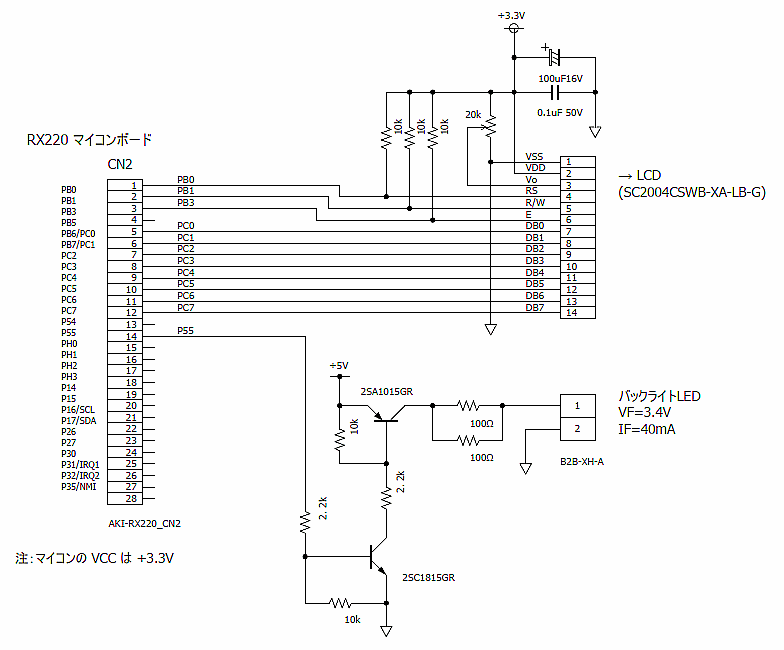 マイコンRX220とSC2004Cの接続回路例