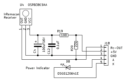 赤外線リモコン受信基板の回路図