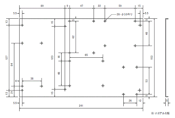 シャーシの加工寸法図
